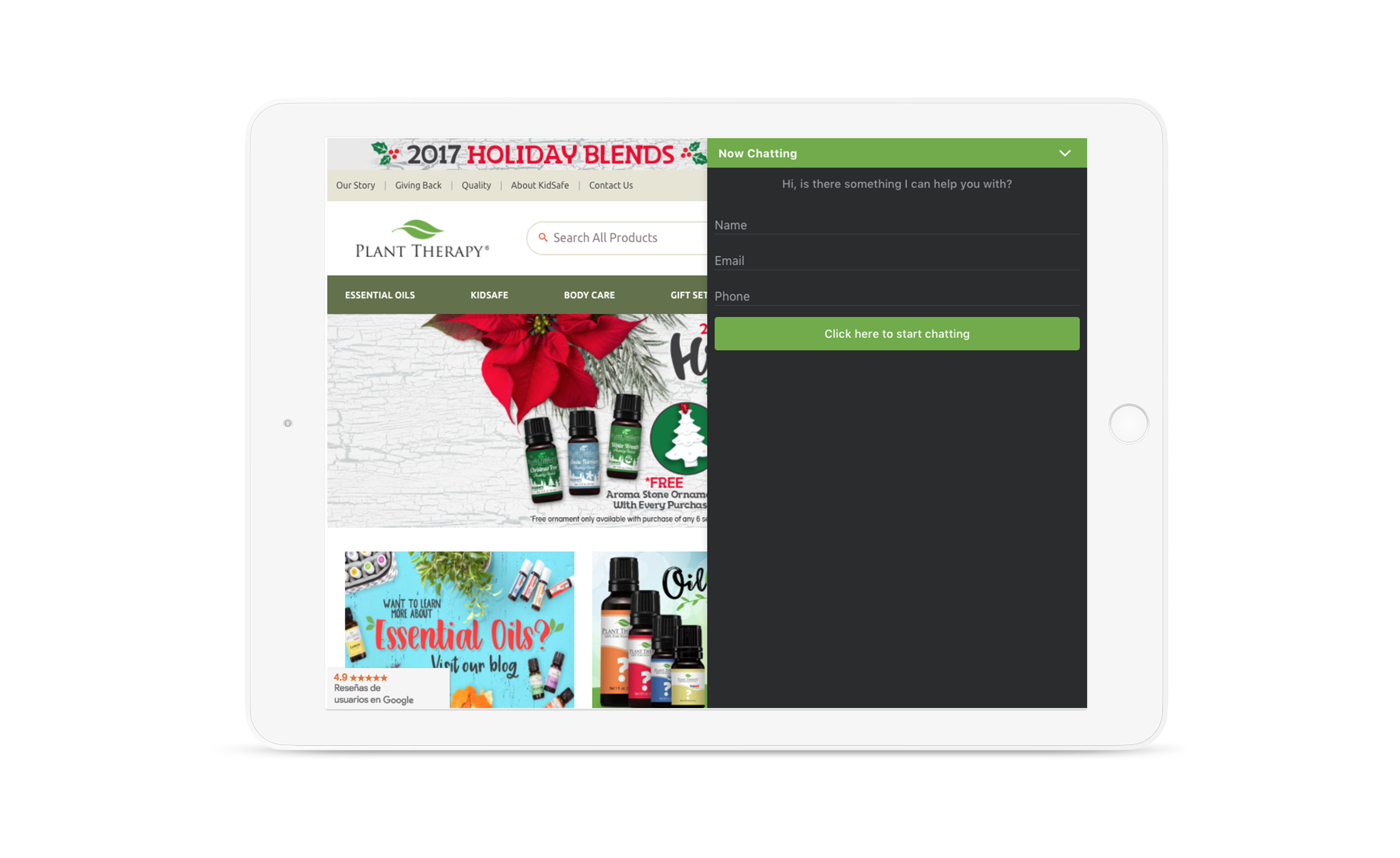 Live chat on tablet display