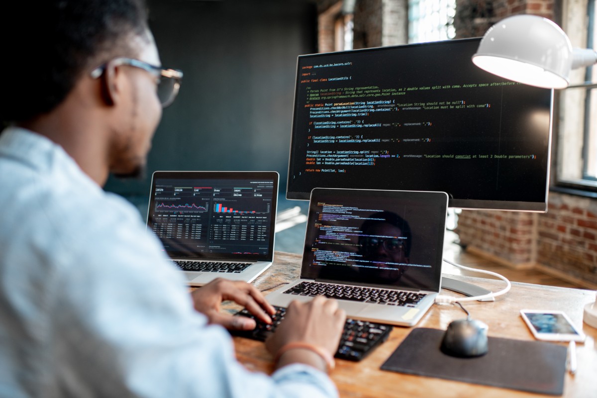 A web developer working with code