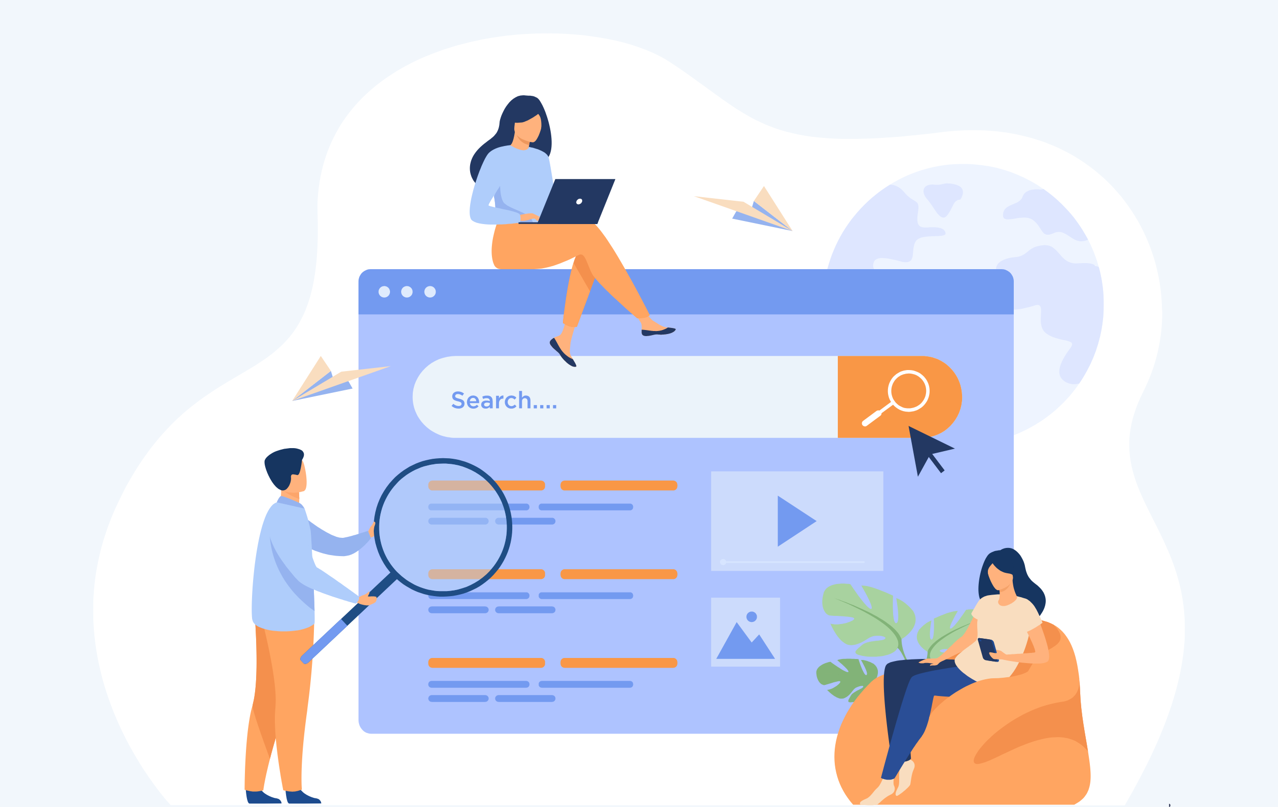 Illustration of search engine with SEO taking place