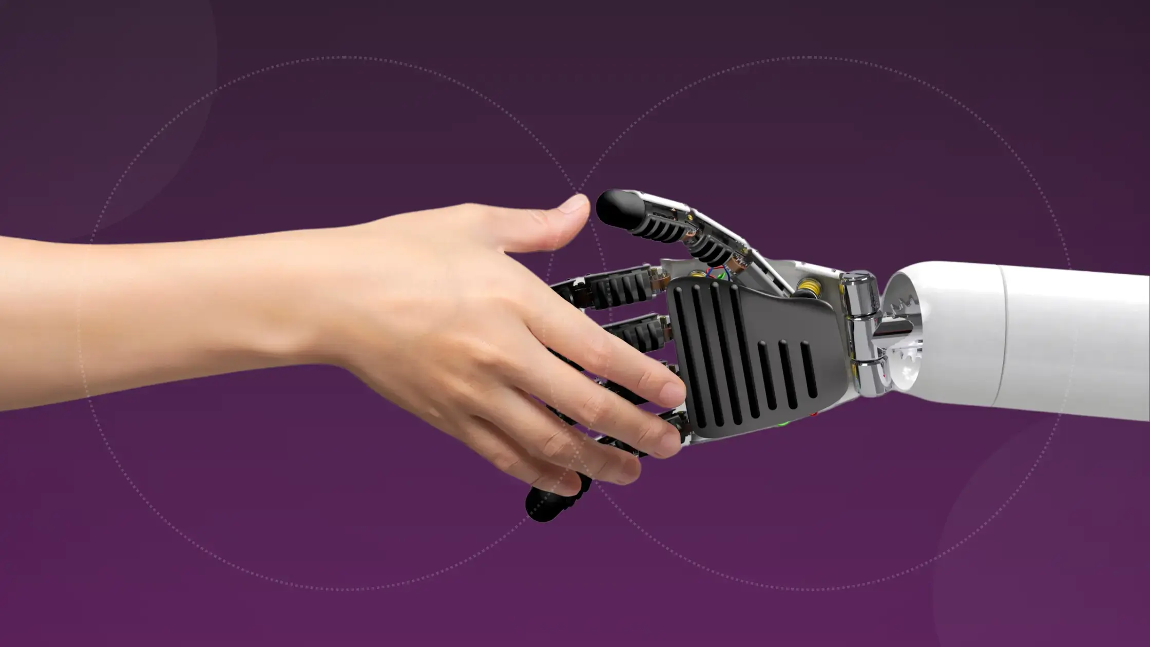 AI and an ecommerce manager shaking hands knowing they work better together, as explained by Ritu Java on Miva's Ecommerce Revamped podcast